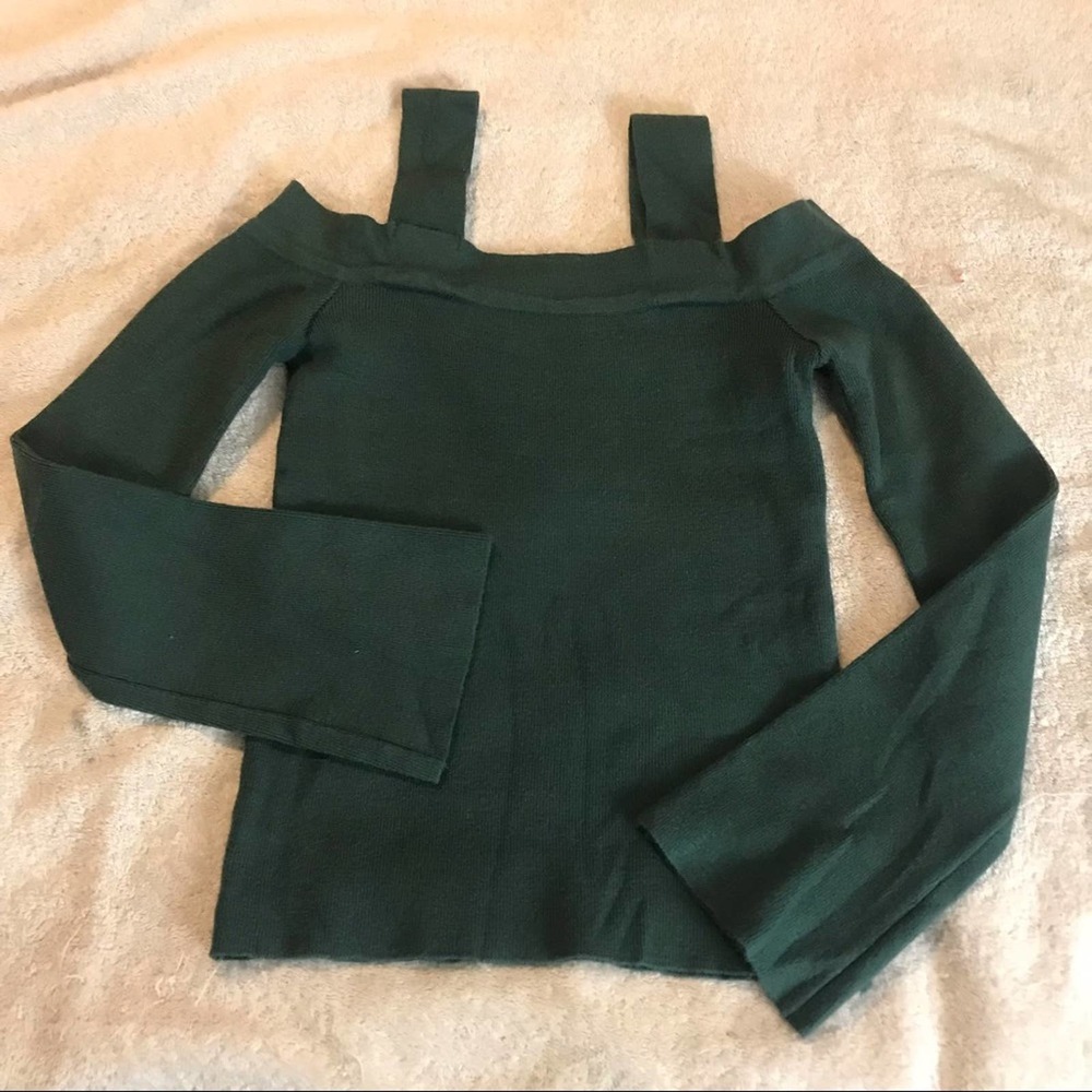 Glassworks London Green Off Shoulder Bell Sleeve Knit Sweater Top S